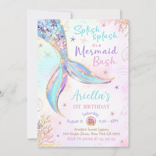 Zeemeermin Verjaardagsuitnodiging Zeemeermin Bash  Kaart (Voorkant)