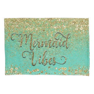 Zeemeermin Vibe Cascadegoud Glitter Turquoise Glam Kussensloop