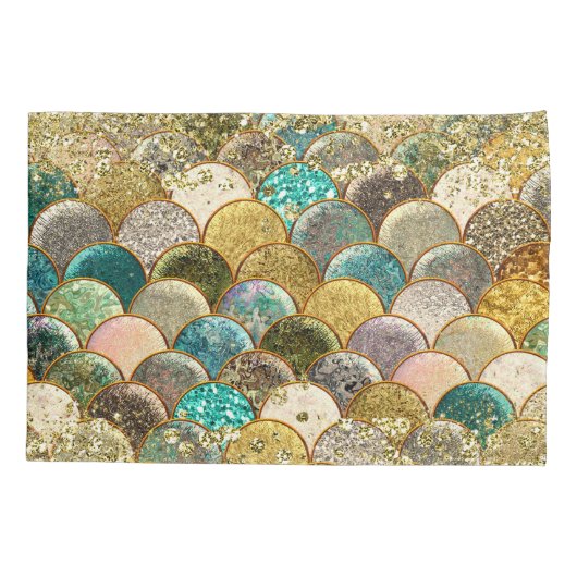 Zeemeermin Vibes Cascading Gold Glitter Blauwgroen Kussensloop (Achterkant)