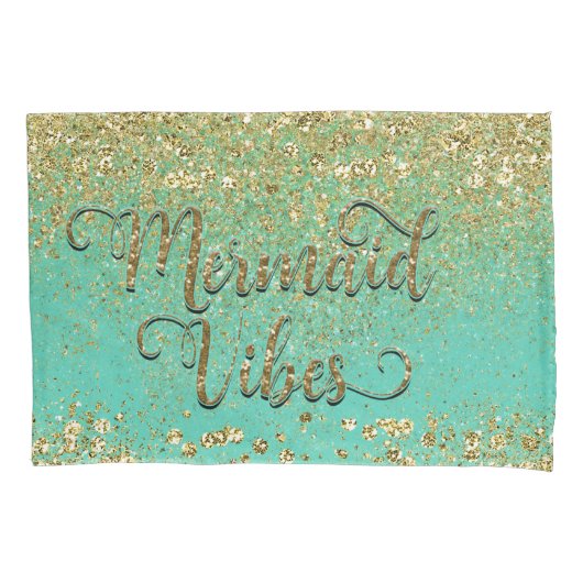 Zeemeermin Vibes Cascading Gold Glitter Blauwgroen Kussensloop (Voorkant)