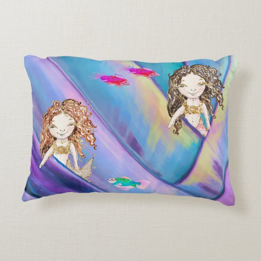 Zeemeermin, vis en zakrif accent kussen (Achterkant)