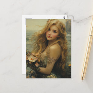 Zeemeermin Vrouw Met Bloemen Briefkaart