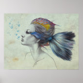 Zeemeermin Vrouw Surreal Art Fantasy Tekening Poster (Voorkant)