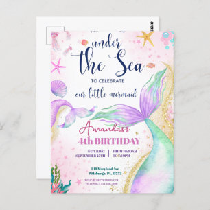 Zeemeermin Waterverf Birthday onder Zee Briefkaart