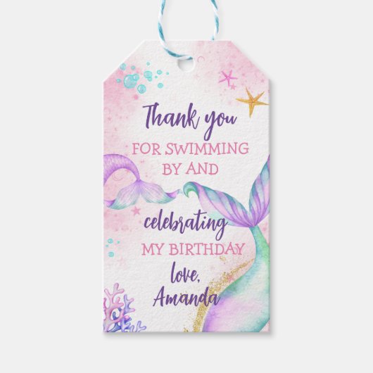 Zeemeermin Waterverf Birthday onder Zee Cadeaulabel (Voorkant)