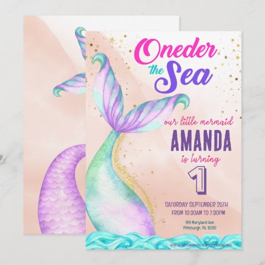 Zeemeermin Waterverf Birthday onder Zee Kaart (Voorkant / Achterkant)