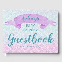 Zeemeermin Waterverf Paarse Baby shower gastenboek