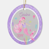 Zeemeermin Waterverf Roze & Paarse Keepsake Keramisch Ornament (Links)