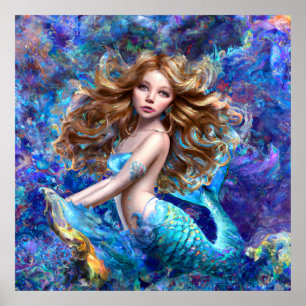 Zeemeermin Zee Godin Nymph Siren Onder Water Art Poster