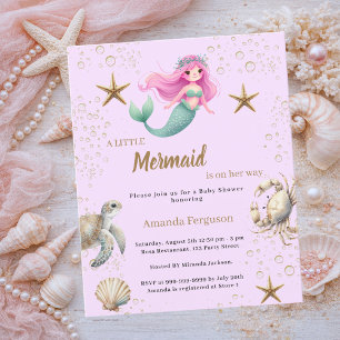 Zeemeermin zee roze paarse baby shower uitnodiging