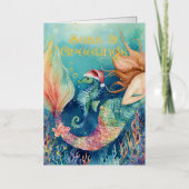 Zeemeermin Zeepaardje Santa Zee Nautische Kerst Folie Feestdagenkaart (Voorkant)