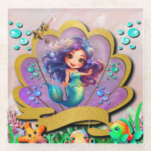 Zeemeermin, zeeschelp, Zee Dieren Vrienden, Koraal Glazen Onderzetter