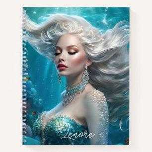 Zeemeermin Zilver Haar Turquoise Oceaan Notitieboek