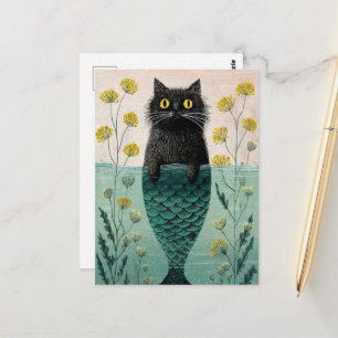 Zeemeermin Zwarte Kitty Briefkaart