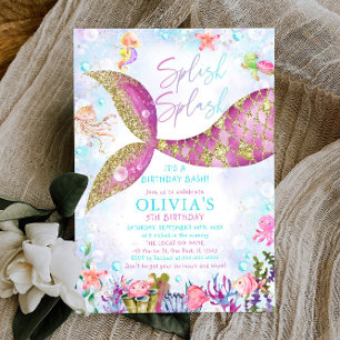 Zeemeermin Zwembad Party Verjaardag uitnodiging