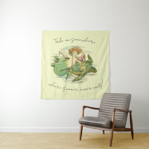  Zeemeermin Zwemmen met Zee Schildpad en Quote Wandkleed