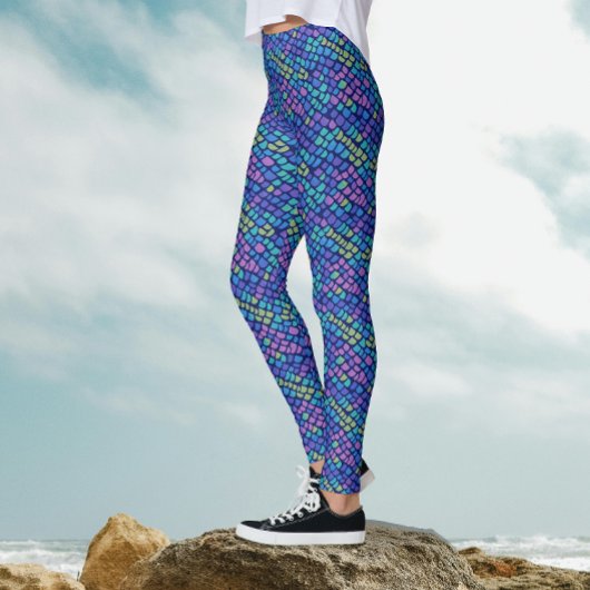 Zeemeerminblauw en Paarse vis schalen magische gli Leggings