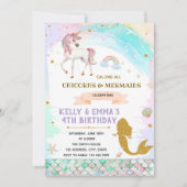 Zeemeerminnen en eenhoorn gezamenlijke uitnodiging (Voorkant)