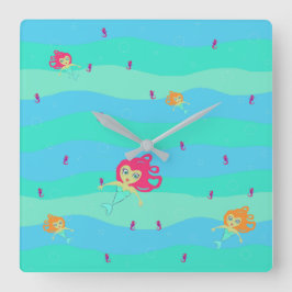 Zeemeerminnen en zeepaardjes vierkante klok