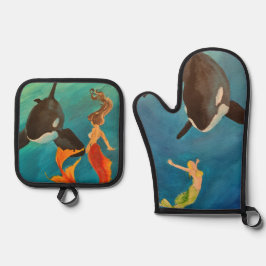 Zeemeerminnen met Orka's Ovenwant & Pannenlap Set