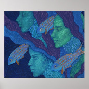 Zeemeerminnen & Vissen, surrealistische fantasie k Poster