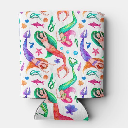 Zeemeerminnen Waterverf: Naadloos Oceanisch Patroo Blikjeskoeler (Achterkant)