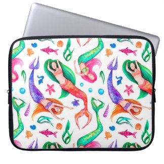 Zeemeerminnen Waterverf: Naadloos Oceanisch Patroo Laptop Sleeve