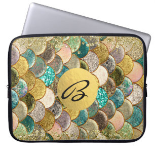 Zeemeerminnende schaaltjes Multi-Color Glitter Gla Laptop Sleeve