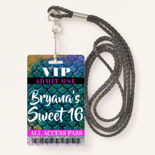 Zeemeerminnende schalen Glitter Party Sweet 16 VIP Badge