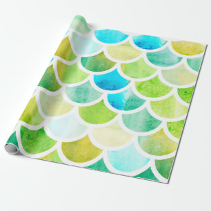 Zeemeerminnende schalen. Waterverf visschalen. Hel Cadeaupapier