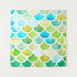 Zeemeerminnende schalen. Waterverf visschalen. Hel Wandkleed