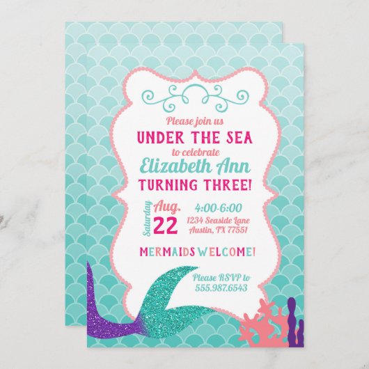 Zeemeerminnenstaart onder het Zee Verjaardagsuitno Kaart (Voorkant / Achterkant)