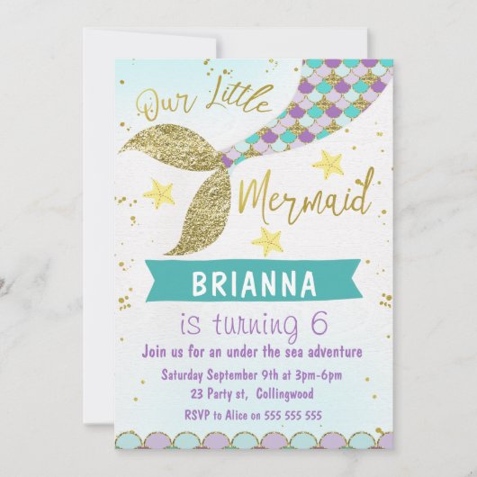 Zeemeerminnenstaart onder het Zee Verjaardagsuitno Kaart (Voorkant)