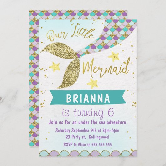 Zeemeerminnenstaart onder het Zee Verjaardagsuitno Kaart (Voorkant / Achterkant)