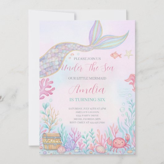Zeemeerminnenstaart onder het Zee Verjaardagsuitno Kaart (Voorkant)