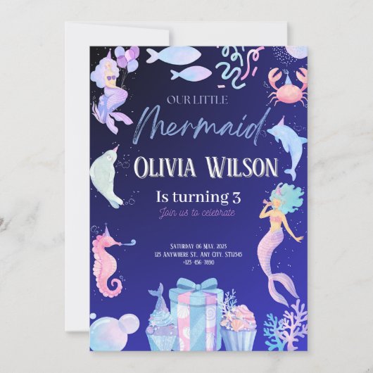 Zeemeerminnenverjaardag Kaart (Voorkant)