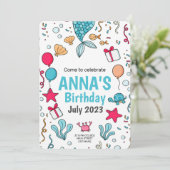 Zeemeerminnenverjaardagsuitnodiging, onder het zee kaart (Staand voorkant)