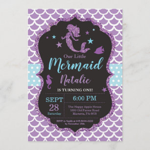 Zeemeerminnenverjaardagsuitnodiging onder het Zee Kaart