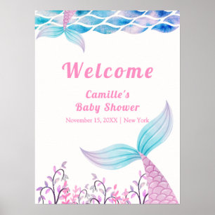 Zeemeerminstaart Baby Shower Welkom Onder de Regen Poster