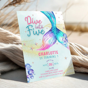 Zeemeerminstaart Duik in vijf 5e verjaardag Kaart