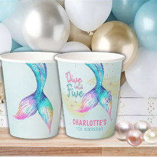 Zeemeerminstaart Glitter Duik in vijf 5de verjaard Papieren Bekers