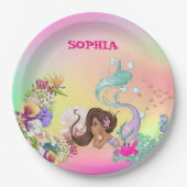 Zeemeervis Dark Hair Cute Rainbow Papier Papieren Bordje (Voorkant)