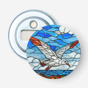 Zeemeeuw glas in lood button flesopener