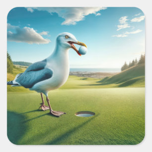 Zeemeeuw met een golfbal vierkante sticker