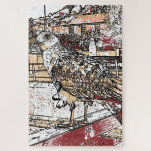 Zeemeeuw op de brug in Hythe Legpuzzel