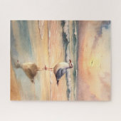 Zeemeeuw op een strand legpuzzel (Horizontaal)