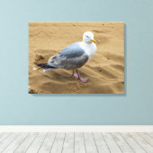 Zeemeeuw op een zandstrand canvas print (Insitu (Houten vloer))
