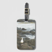 Zeemeeuw op rotsen bagagelabel (Voorkant (verticaal))