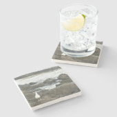 Zeemeeuw op rotsen stenen onderzetter (Zijkant)