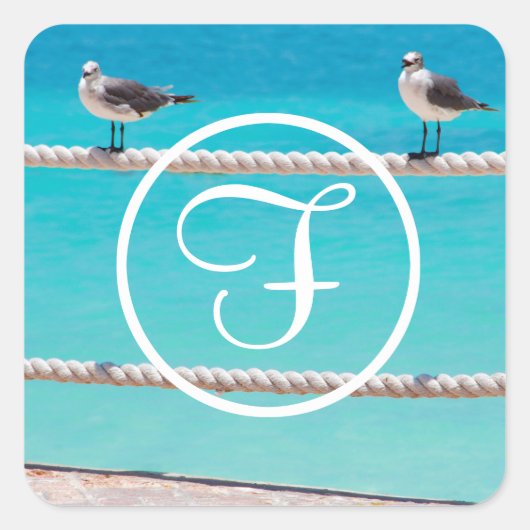 Zeemeeuw strand vogels fotografie kust monogram vierkante sticker (Voorkant)